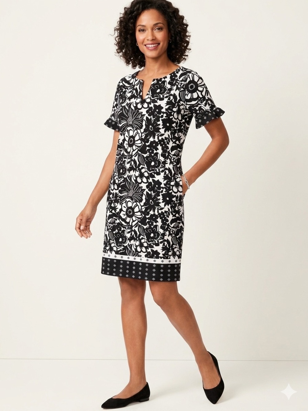Talbots Black and White Floral Dress
